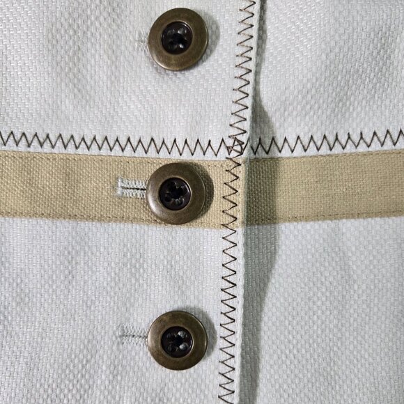 Coldwater Creek Linen Blend Cream Button Stripe Accent Blazer Preppy - Picture 5 of 9